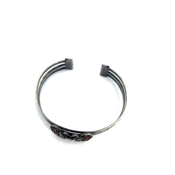 Vintage Metal Cuff Bracelet With Butterfly Accented With Red Enamel - Picture 4 of 4